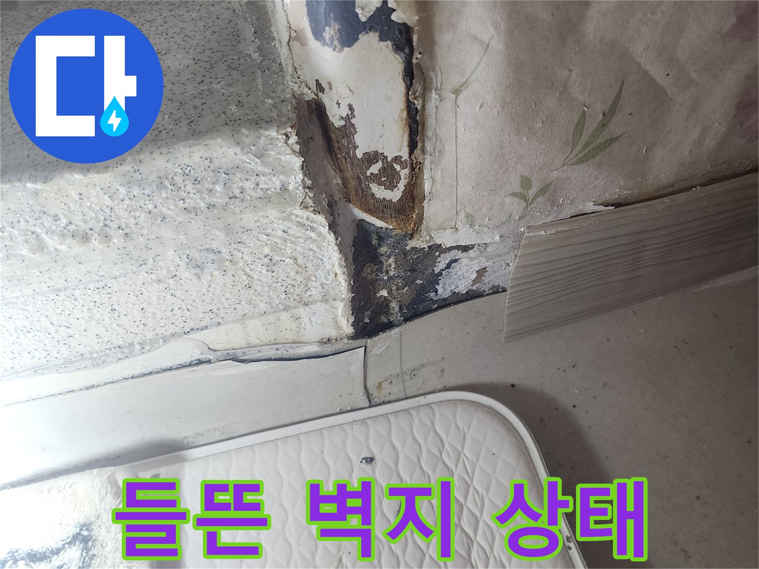 누수로-젖은-문틀-하단-벽지-모습