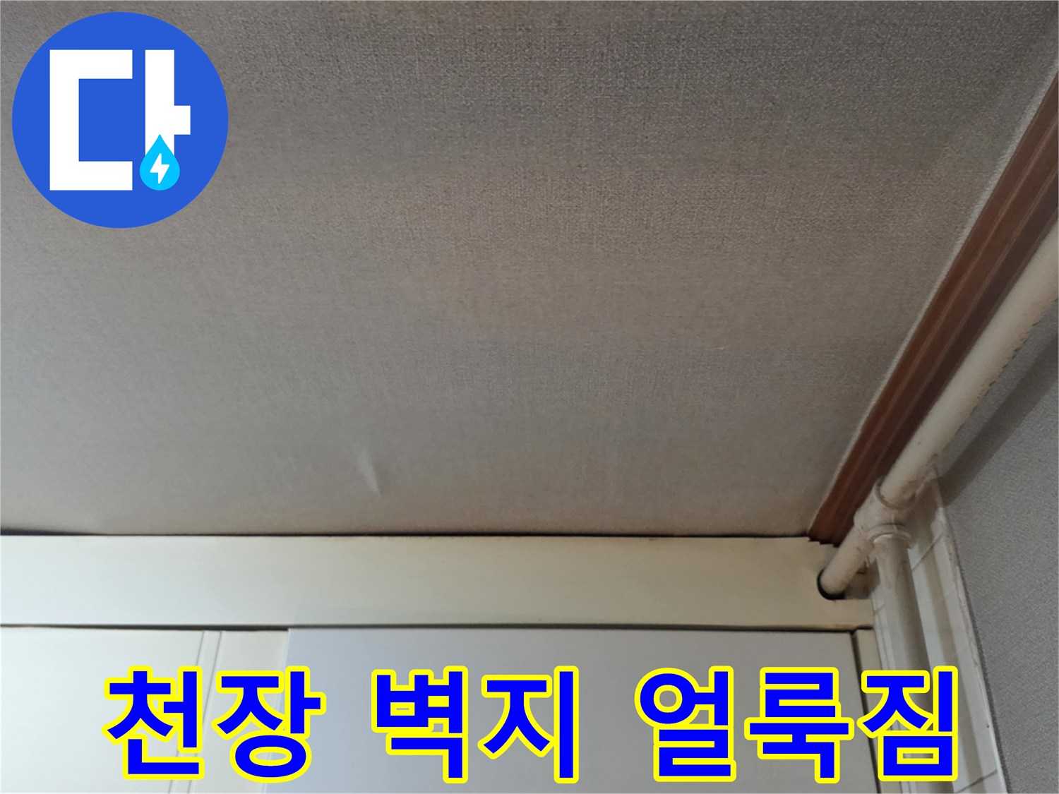 천장 몰딩 부근의 누수 흔적 상세