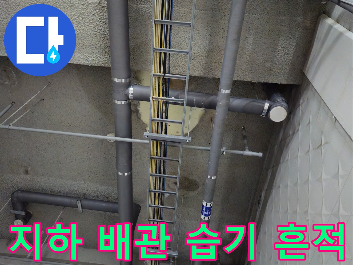 상가 지하 주차장 천장-배수관 주변의 수분 침투 현황