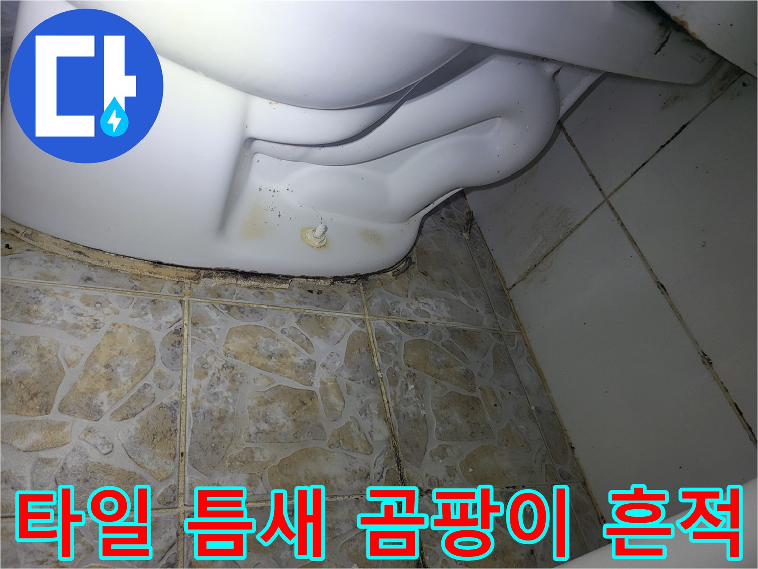 누수로-오염된-세탁실-바닥-타일-줄눈