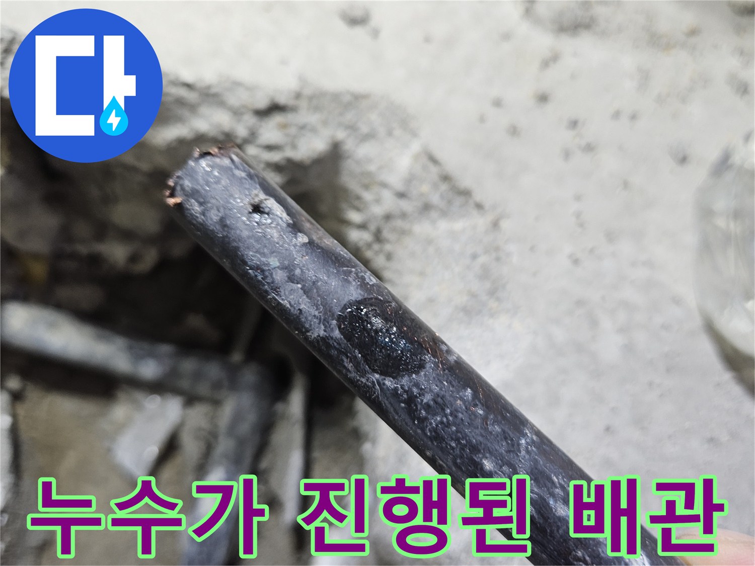 젖은 흔적이 있는-검은색 수도 배위의 파손 상태