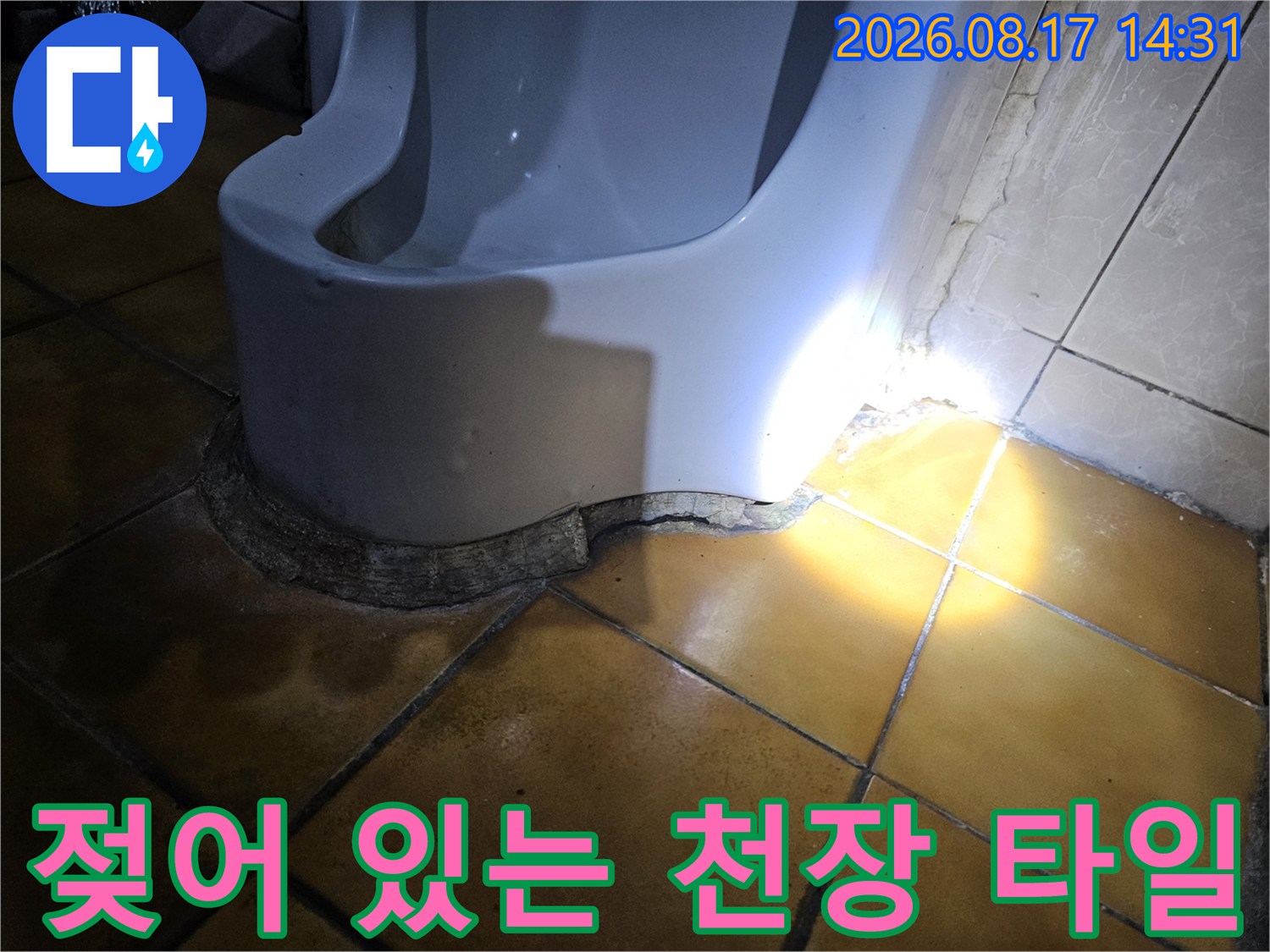 송파구 가락동-습기가 침투하여 변색된 천장 타일 모습