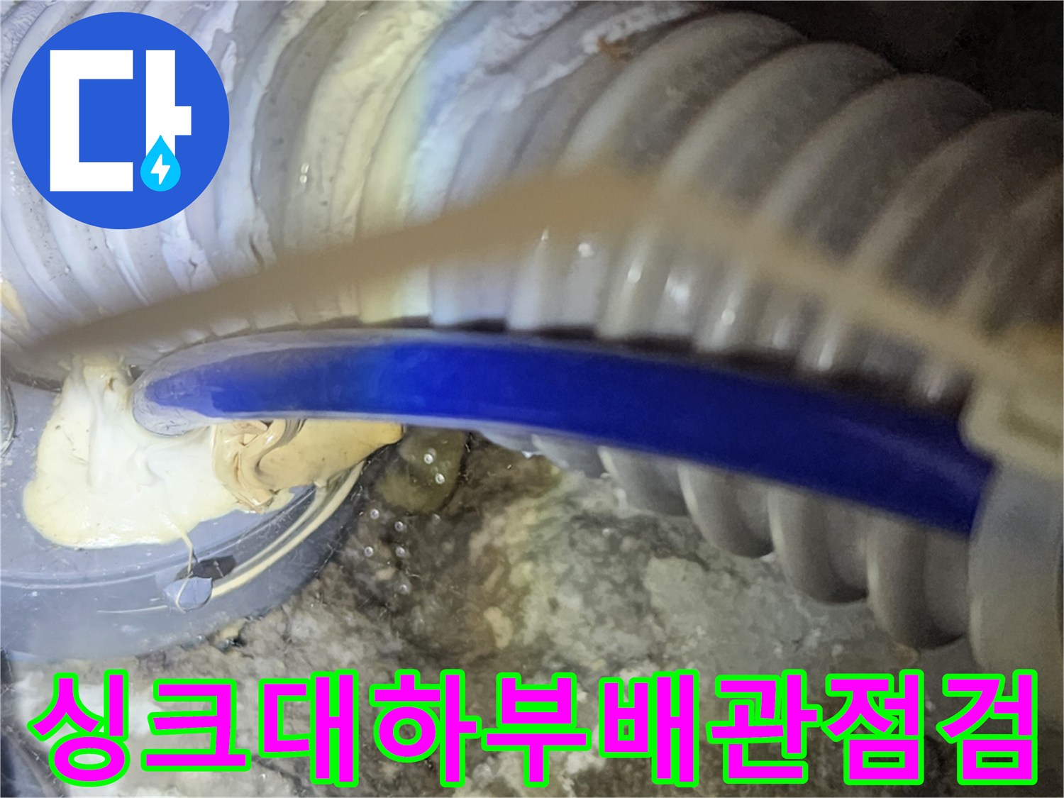 파란색-배수 호스와-주름관 오염 부위