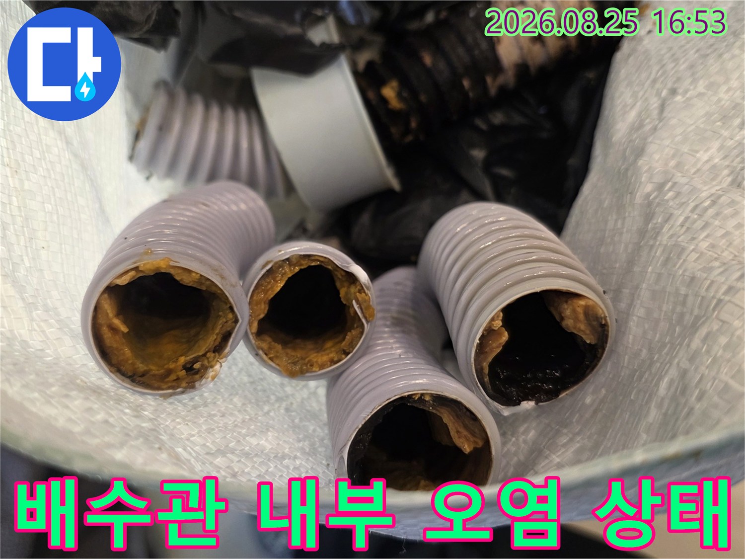오염된-배수-호스-내부의-찌꺼기-상태