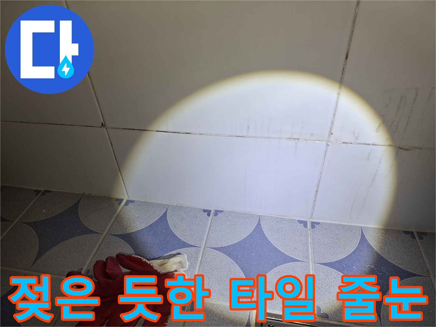 습기가 침투하여 어둡게 변한 타일 접합부