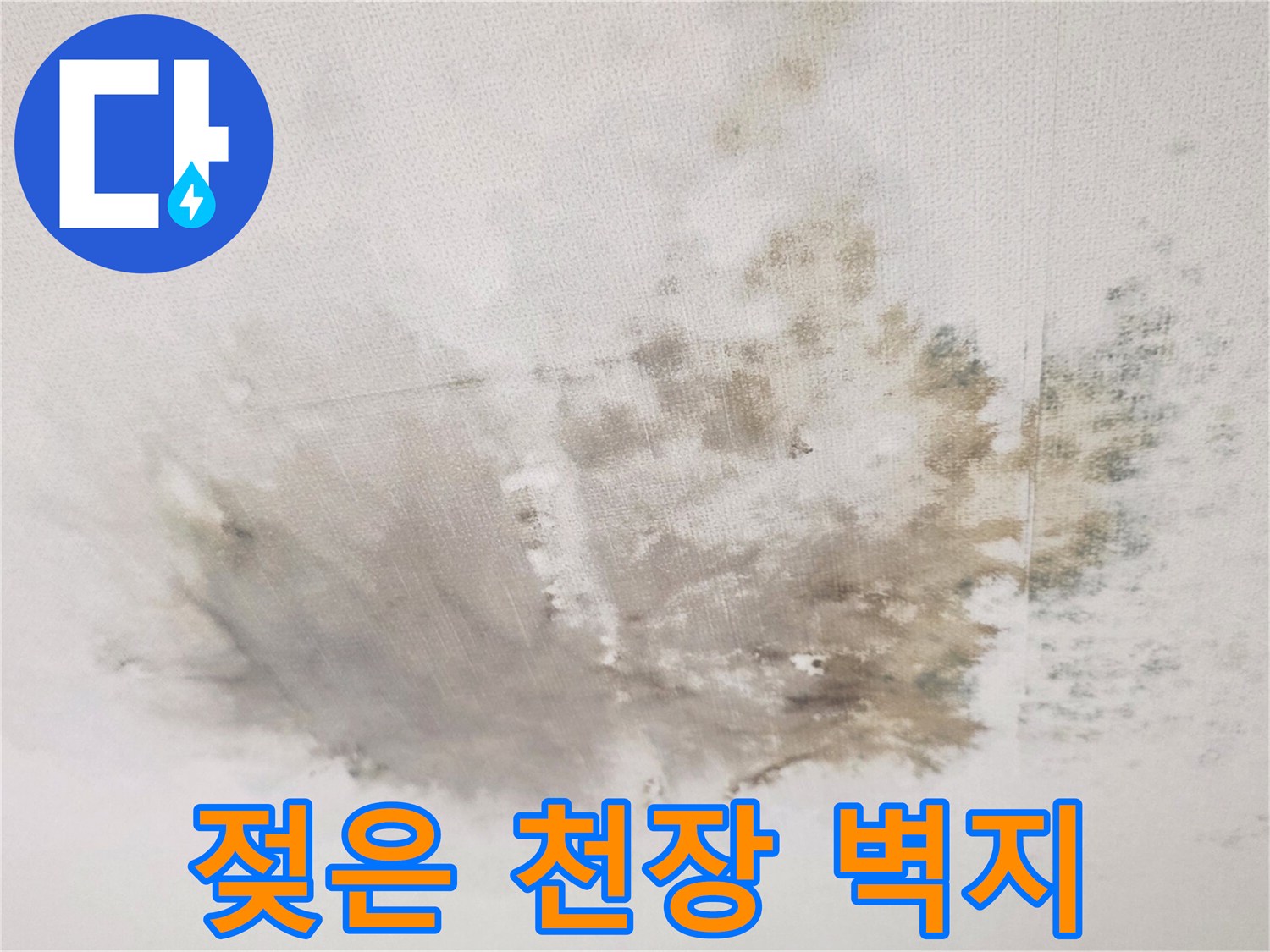 습기로 인해 변색된 거실 천장 마감재 상태