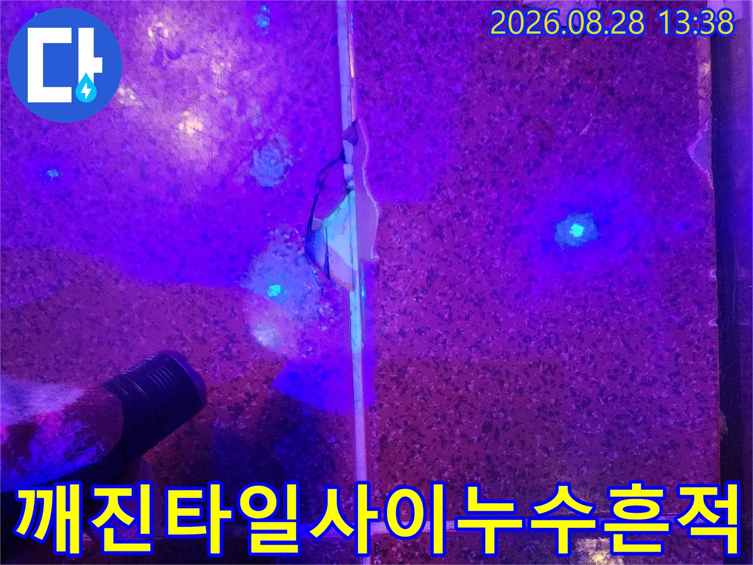 자외선-램프로-찾아낸-타일-틈새의-물샘-지점