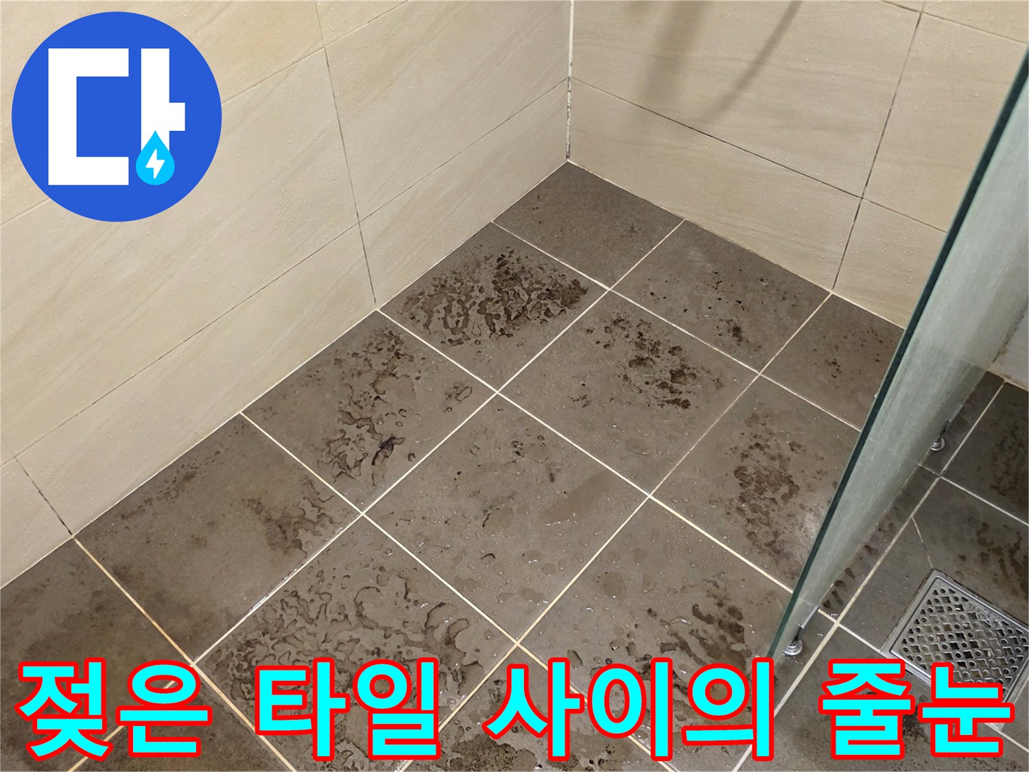 습기가 침투하여 어둡게 변한 화장실 바닥 타일