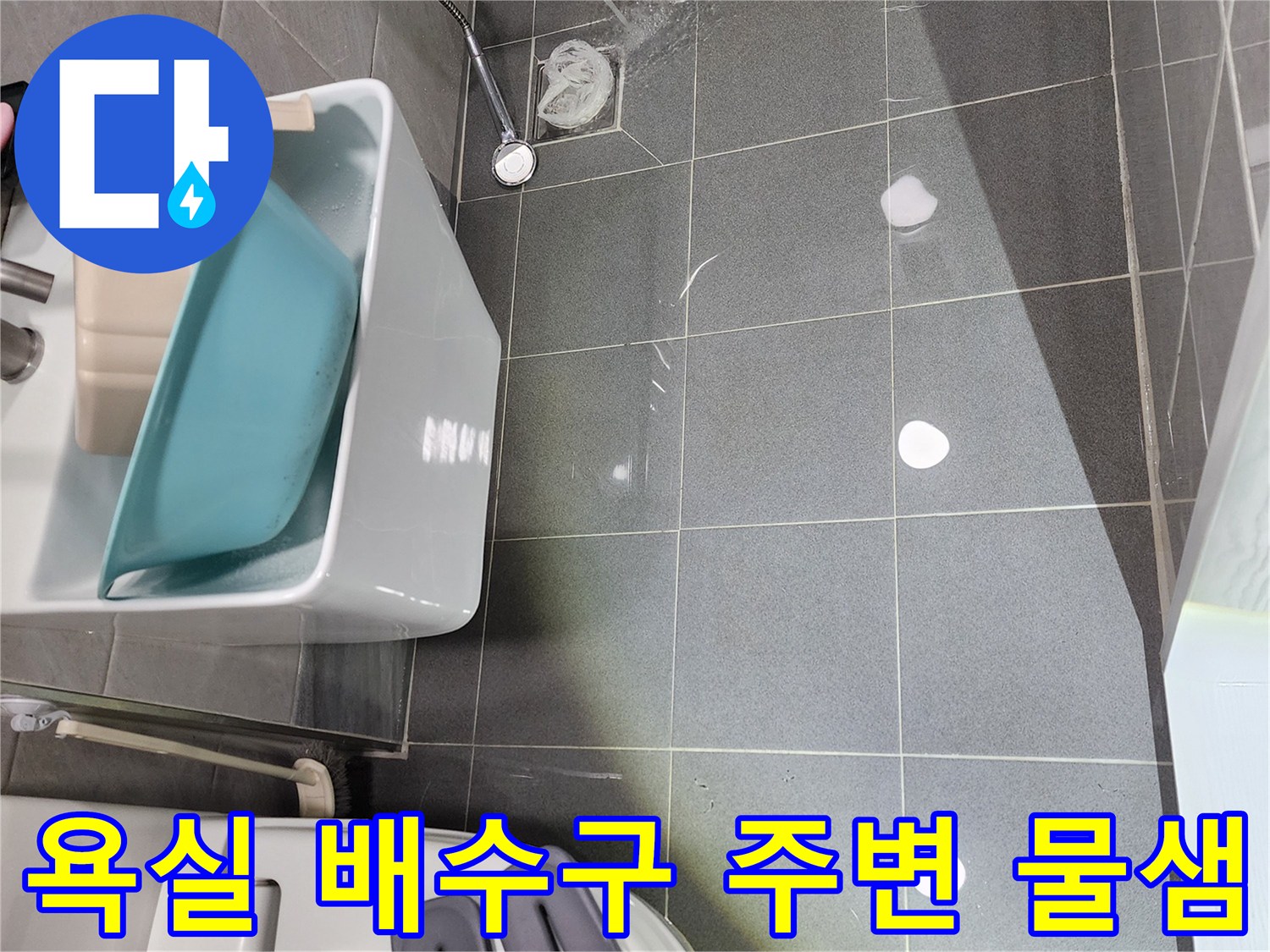 샤워기 배수구-타일 틈새 습기 확인