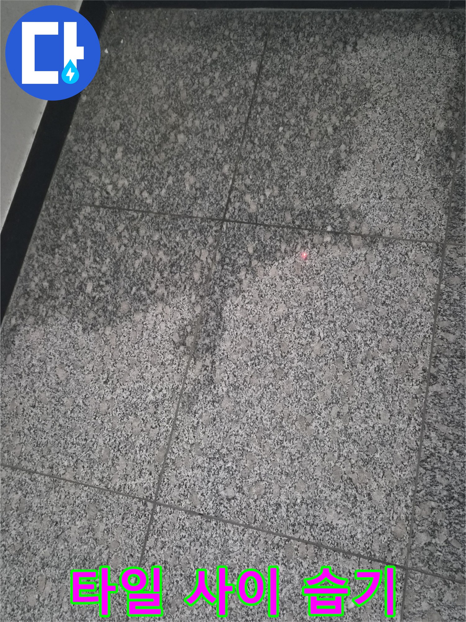 습기가 올라와 변색된 화장실 바닥 타일 이미지