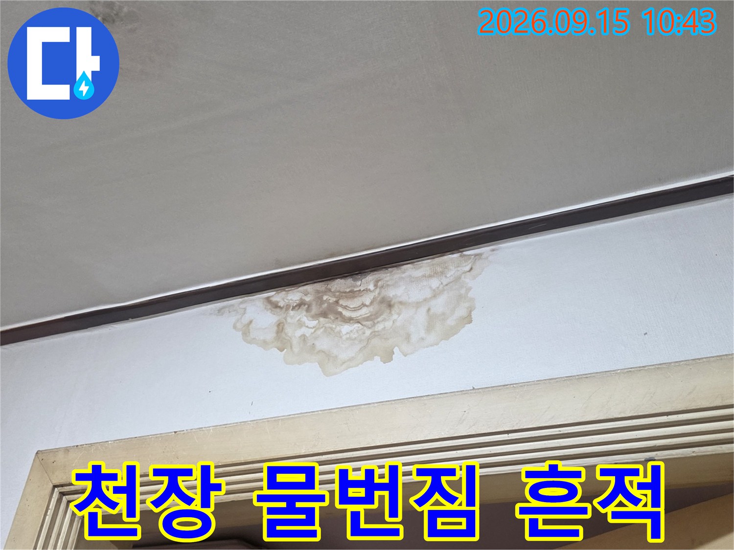 갈색으로 번진 천장 누수 피해 부위